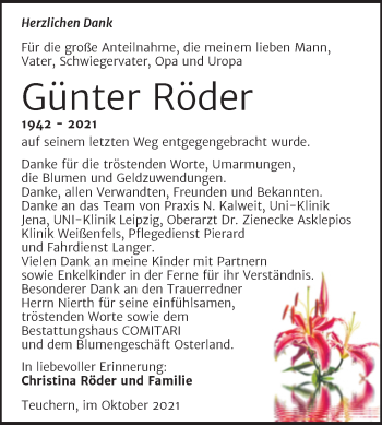 Traueranzeige von Günter Röder von Trauerkombi Weißenfels