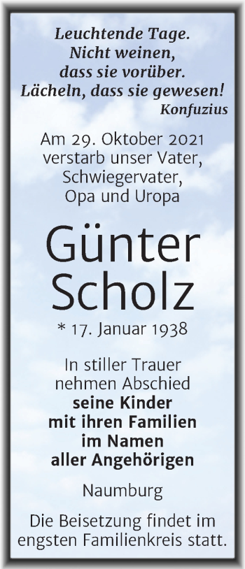 Traueranzeige von Günter Scholz von Naumburger Tageblatt