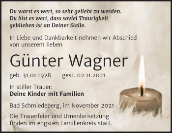 Traueranzeige von Günter Wagner von Trauerkombi Wittenberg