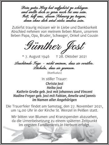 Traueranzeige von Günther Jost von Mitteldeutsche Zeitung Halle/Saalkreis
