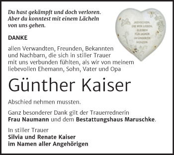 Traueranzeige von Günther Kaiser von Trauerkombi Bitterfeld