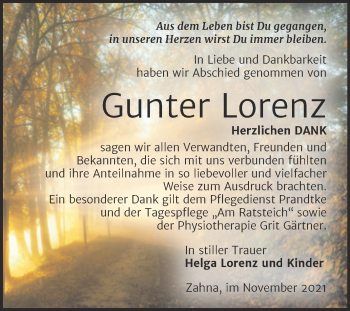 Traueranzeige von Gunter Lorenz von Super Sonntag Wittenberg