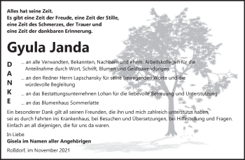 Traueranzeige von Gyula Janda von Trauerkombi Bitterfeld