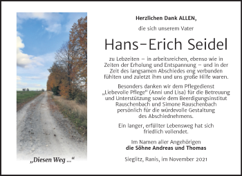 Traueranzeige von Hans-Erich Seidel von Wochenspiegel Naumburg/Nebra