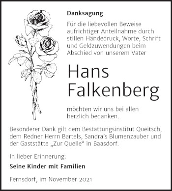 Traueranzeige von Hans Falkenberg von Trauerkombi Köthen