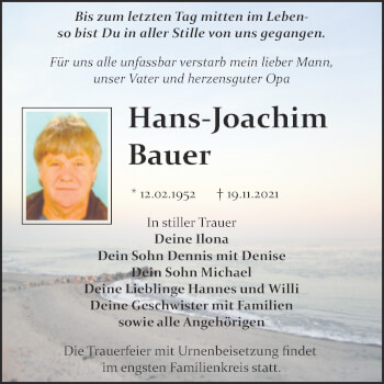 Traueranzeige von Hans-Joachim Bauer von Trauerkombi Bitterfeld