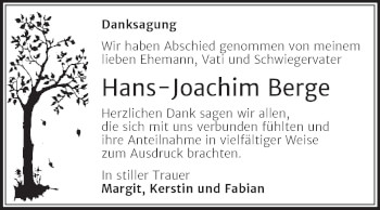 Traueranzeige von Hans-Joachim Berge von Trauerkombi Wittenberg