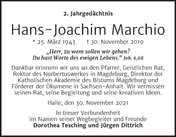 Traueranzeige von Hans-Joachim Marchio von Mitteldeutsche Zeitung Halle/Saalkreis