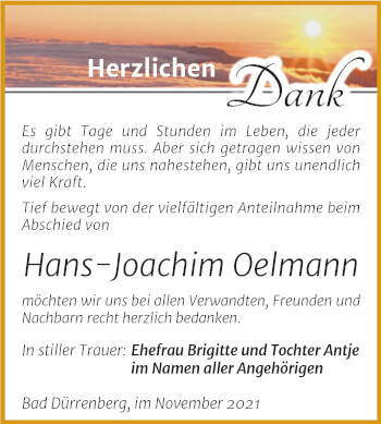 Traueranzeige von Hans-Joachim Oelmann von Trauerkombi Merseburg