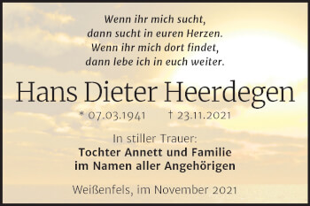 Traueranzeige von Hans Dieter Heerdegen von Trauerkombi Weißenfels