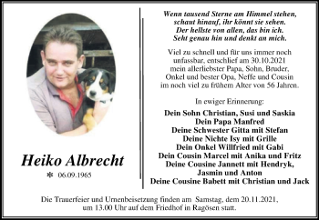 Traueranzeige von Heiko Albrecht von Trauerkombi Dessau