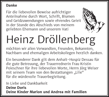 Traueranzeige von Heinz Dröllenberg von Trauerkombi Dessau