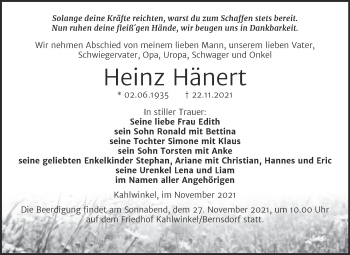 Traueranzeige von Heinz Hänert von Naumburger Tageblatt