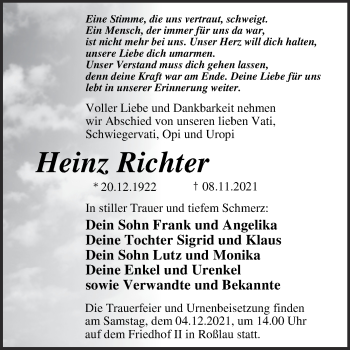 Traueranzeige von Heinz Richter von Trauerkombi Dessau