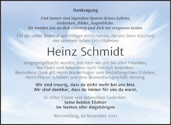 Traueranzeige von Heinz Schmidt von Trauerkombi Mansfelder Land