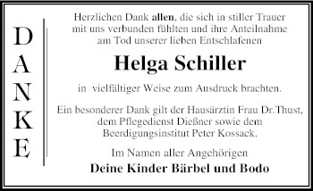 Traueranzeige von Helga Schiller von Trauerkombi Dessau