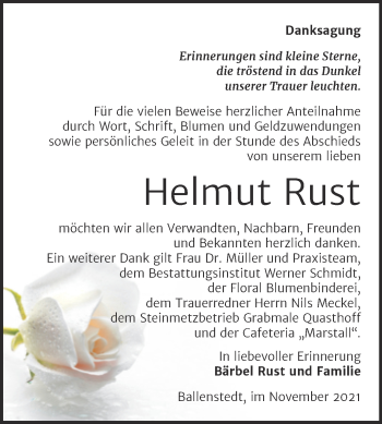 Traueranzeige von Helmut Rust von Trauerkombi Quedlinburg