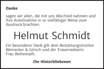 Traueranzeige von Helmut Schmidt von Trauerkombi Bernburg