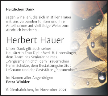 Traueranzeige von Herbert Hauer von Trauerkombi Wittenberg