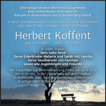 Traueranzeige von Herbert Koffent von Trauerkombi Weißenfels