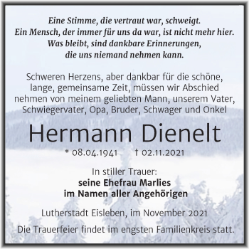 Traueranzeige von Hermann Dienelt von Trauerkombi Mansfelder Land