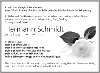 Traueranzeige von Hermann Schmidt von Trauerkombi Köthen