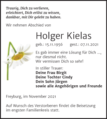 Traueranzeige von Holger Kielas von Wochenspiegel Naumburg/Nebra