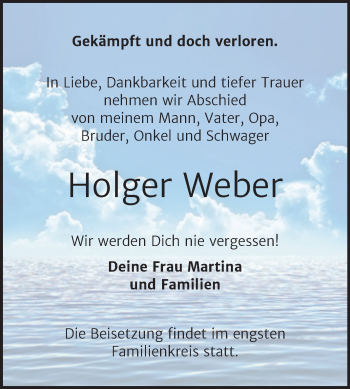 Traueranzeige von Holger Weber von Mitteldeutsche Zeitung Halle/Saalkreis