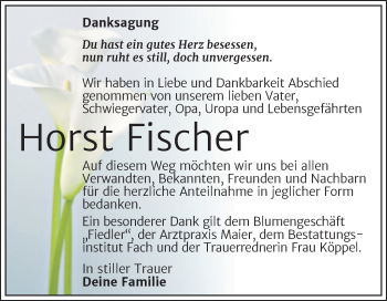 Traueranzeige von Horst Fischer von Trauerkombi Merseburg