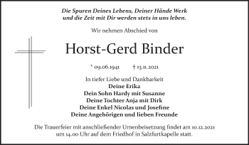 Traueranzeige von Horst-Gerd Binder von Trauerkombi Bitterfeld