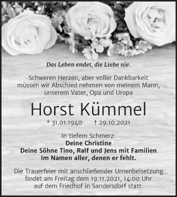 Traueranzeige von Horst Kümmel von Trauerkombi Bitterfeld