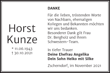 Traueranzeige von Horst Kunze von Trauerkombi Bitterfeld