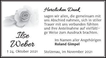 Traueranzeige von Ilse Weber von Trauerkombi Weißenfels