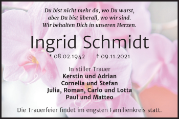 Traueranzeige von Ingrid Schmidt von Trauerkombi Merseburg