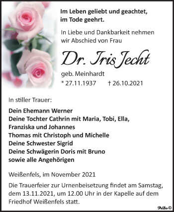 Traueranzeige von Iris Jecht von Trauerkombi Weißenfels