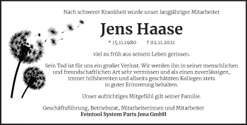 Traueranzeige von Jens Haase von Naumburger Tageblatt