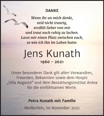 Traueranzeige von Jens Kunath von Trauerkombi Weißenfels
