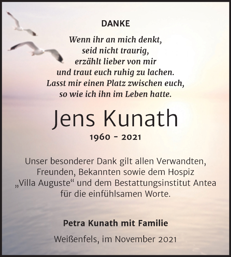  Traueranzeige für Jens Kunath vom 13.11.2021 aus Trauerkombi Weißenfels
