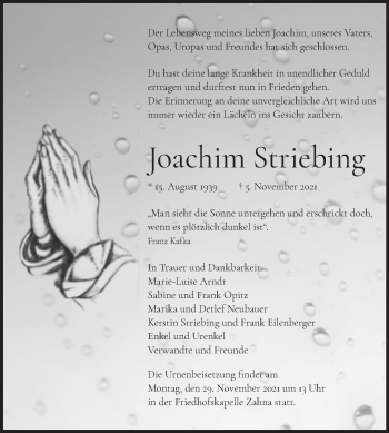 Traueranzeige von Joachim Striebing von Trauerkombi Wittenberg