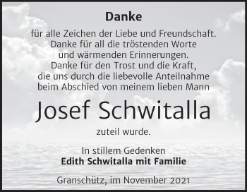 Traueranzeige von Josef Schwitalla von Trauerkombi Weißenfels