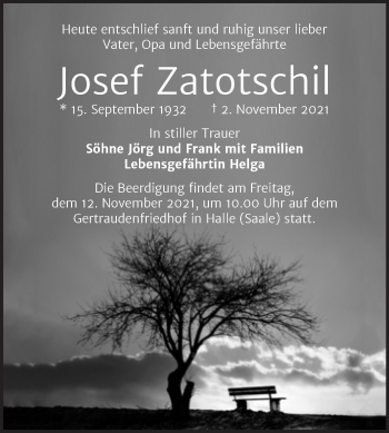 Traueranzeige von Josef Zatotschil von Mitteldeutsche Zeitung Halle/Saalkreis