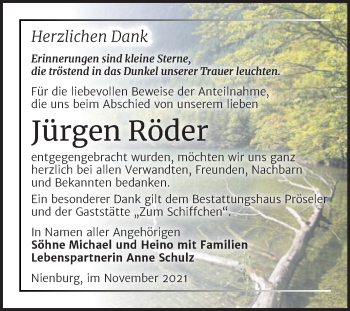 Traueranzeige von Jürgen Röder von Trauerkombi Bernburg