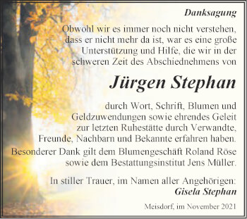Traueranzeige von Jürgen Stephan von Trauerkombi Quedlinburg