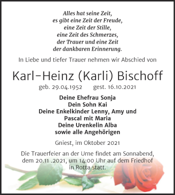 Traueranzeige von Karl-Heinz Bischoff von Trauerkombi Wittenberg
