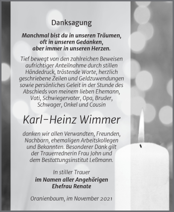 Traueranzeige von Karl-Heinz Wimmer von Trauerkombi Wittenberg