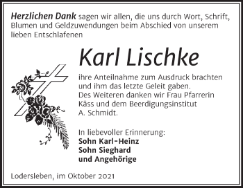 Traueranzeige von Karl Lischke von Trauerkombi Merseburg