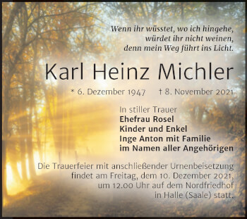 Traueranzeige von Karl Heinz Michler von Mitteldeutsche Zeitung Halle/Saalkreis