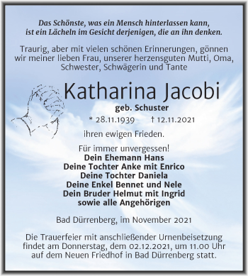 Traueranzeige von Katharina Jacobi von Trauerkombi Merseburg