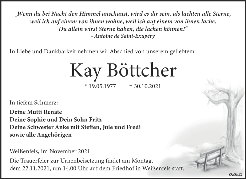  Traueranzeige für Kay Böttcher vom 06.11.2021 aus Trauerkombi Weißenfels