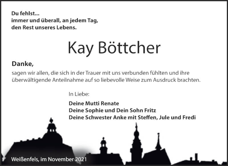  Traueranzeige für Kay Böttcher vom 27.11.2021 aus Trauerkombi Weißenfels